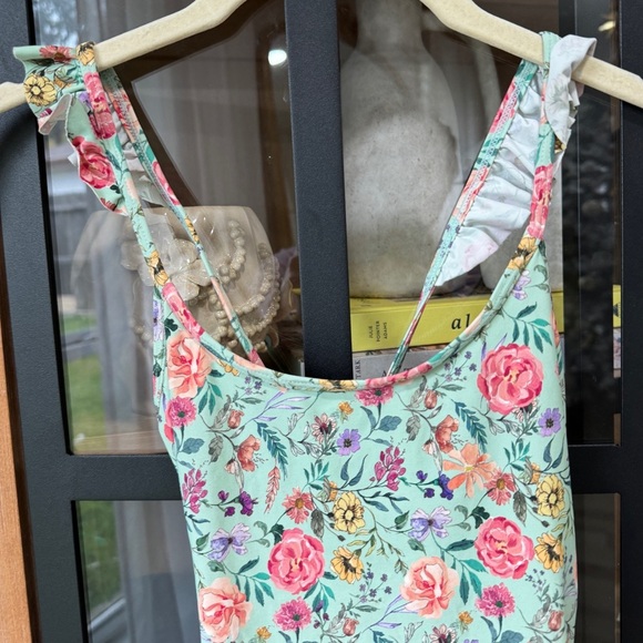 PQ Swim one piece swimsuit Amanda Stanton Kinsley Ruffle Green Floral Strappy - Picture 3 of 8